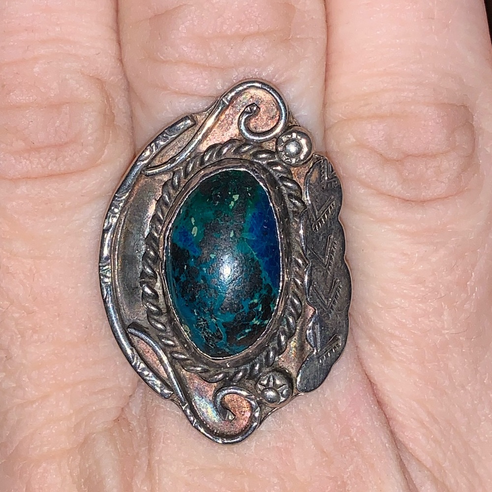 Chrysocolla sterling silver unique ring